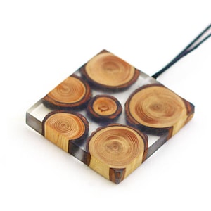 Wooden Pendant Necklace Handmade From Larch Wood and Resin