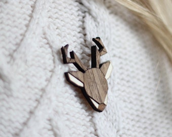 Deer Geometric Wooden Brooch, Deer Wooden Badge