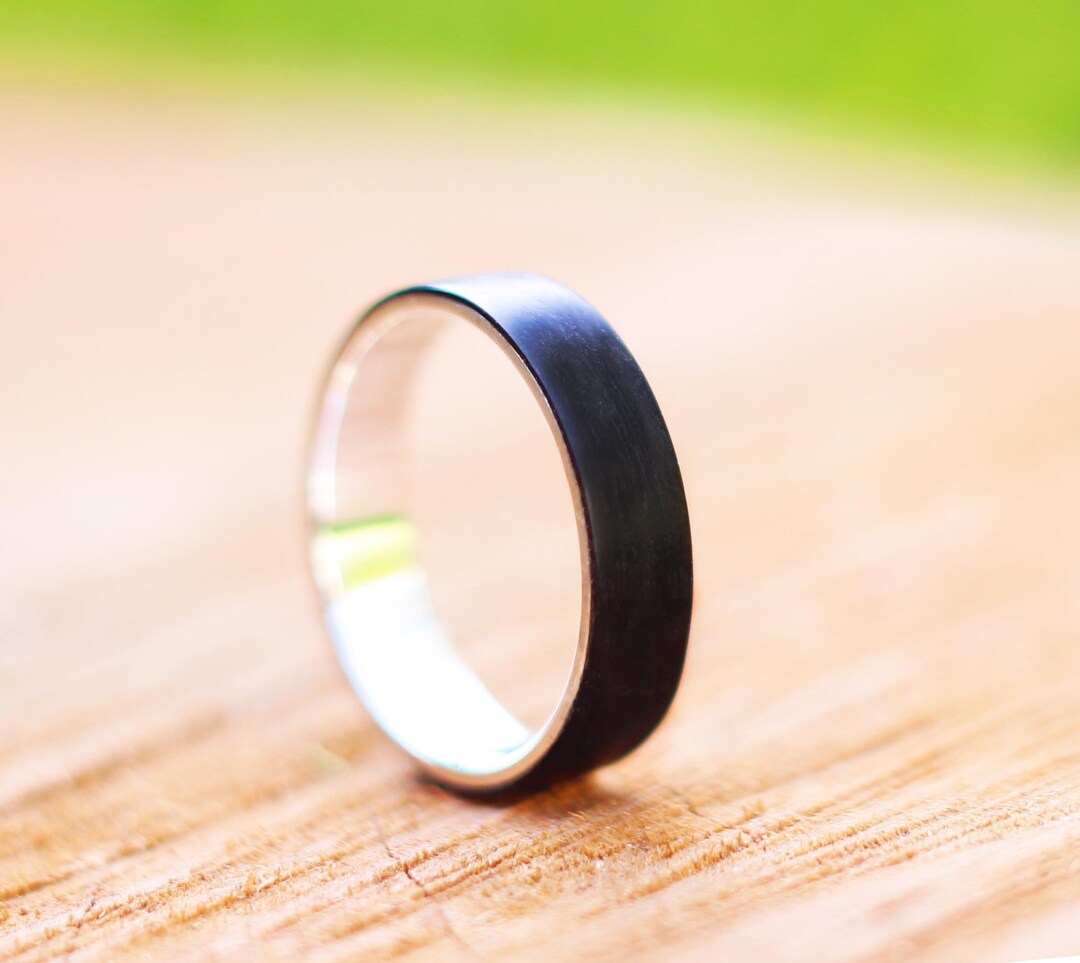 Silver and Wood Ring, Wooden Wedding Ring, Ebony Wood Ring, Handmade ...