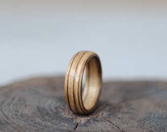 Bentwood Wooden Ring Handmade from Zebrano, Zebrawood