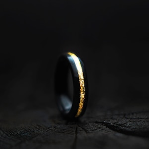 Bentwood Wooden Ring Handmade Ebony, Ebony ring, Ebony and Gold, Golden, 24K Golden Leaf