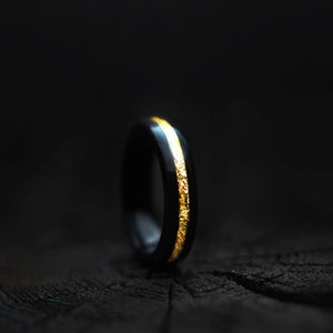 Bentwood Wooden Ring Handmade Ebony, Ebony ring, Ebony and Gold, Golden, 24K Golden Leaf