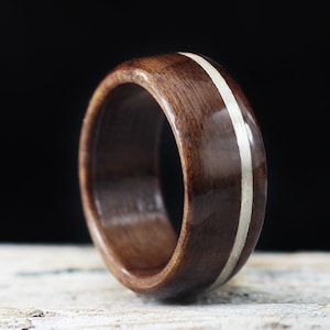 Silver and Wood Ring, Wooden Wedding Ring, Walnut Wood Ring, Handmade Ring, Dark Wooden Ring, Waterproof Wood Ring
