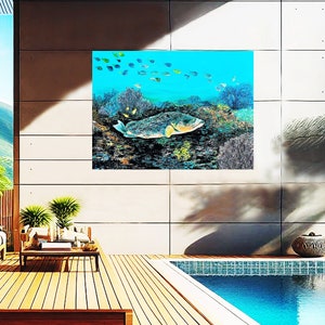 OUTDOOR & Indoor Wall Decor Grouper Fish ALUMINUM Print Ocean Fish Painting Large Coastal Metal Print Wall Art for Lanai Sea Fish Wall Decor