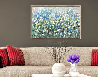 Perfect Mood on canvas Pastel colors abstract Green blue aqua tan wall art READY to HANG painting Large multicolor Canvas Print