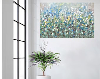 Perfect Mood on canvas Pastel colors abstract Green blue aqua tan wall art READY to HANG painting Large multicolor Canvas Print