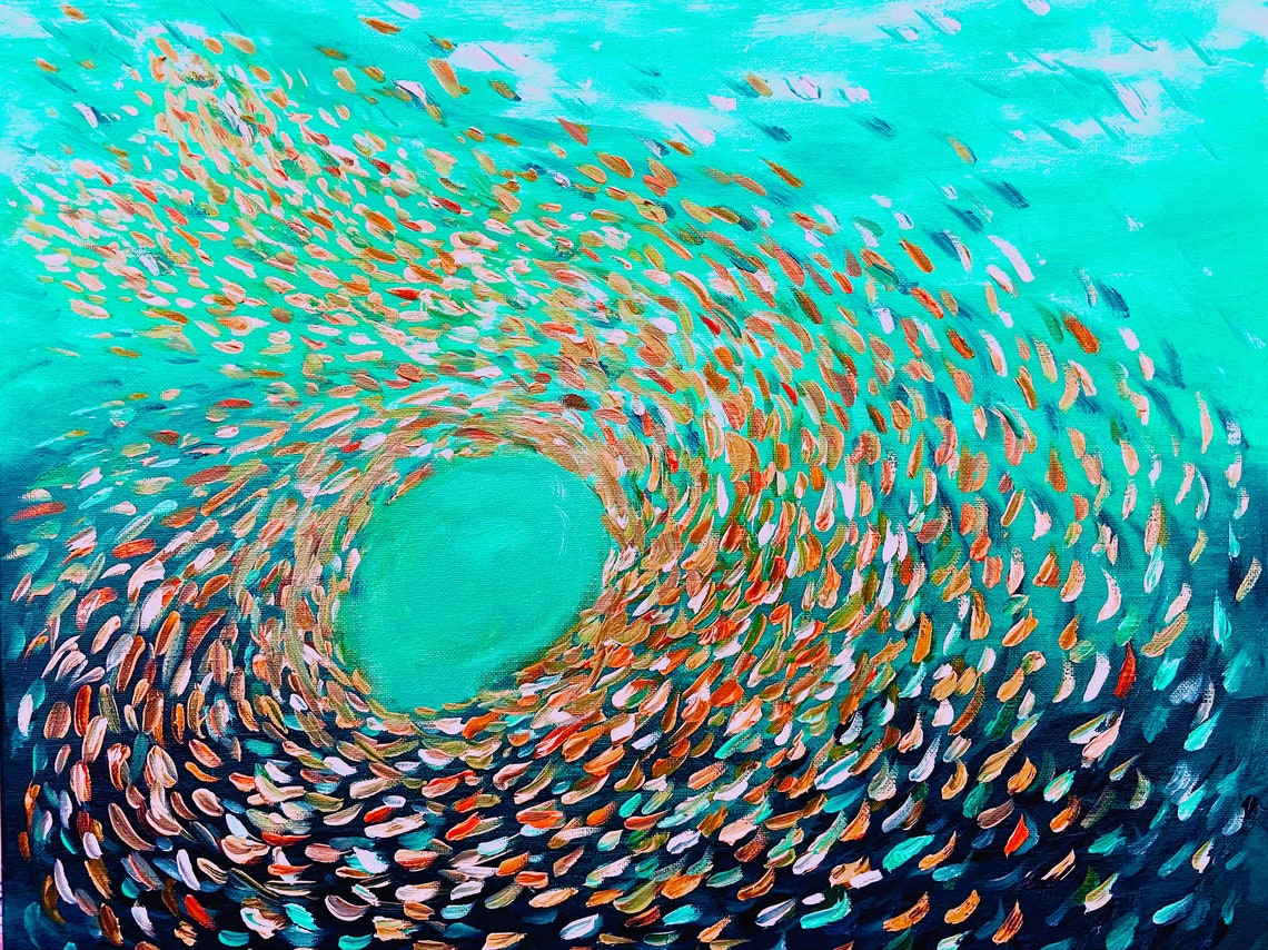 School of Fish Original Oil painting Extra Large wall art Etsy