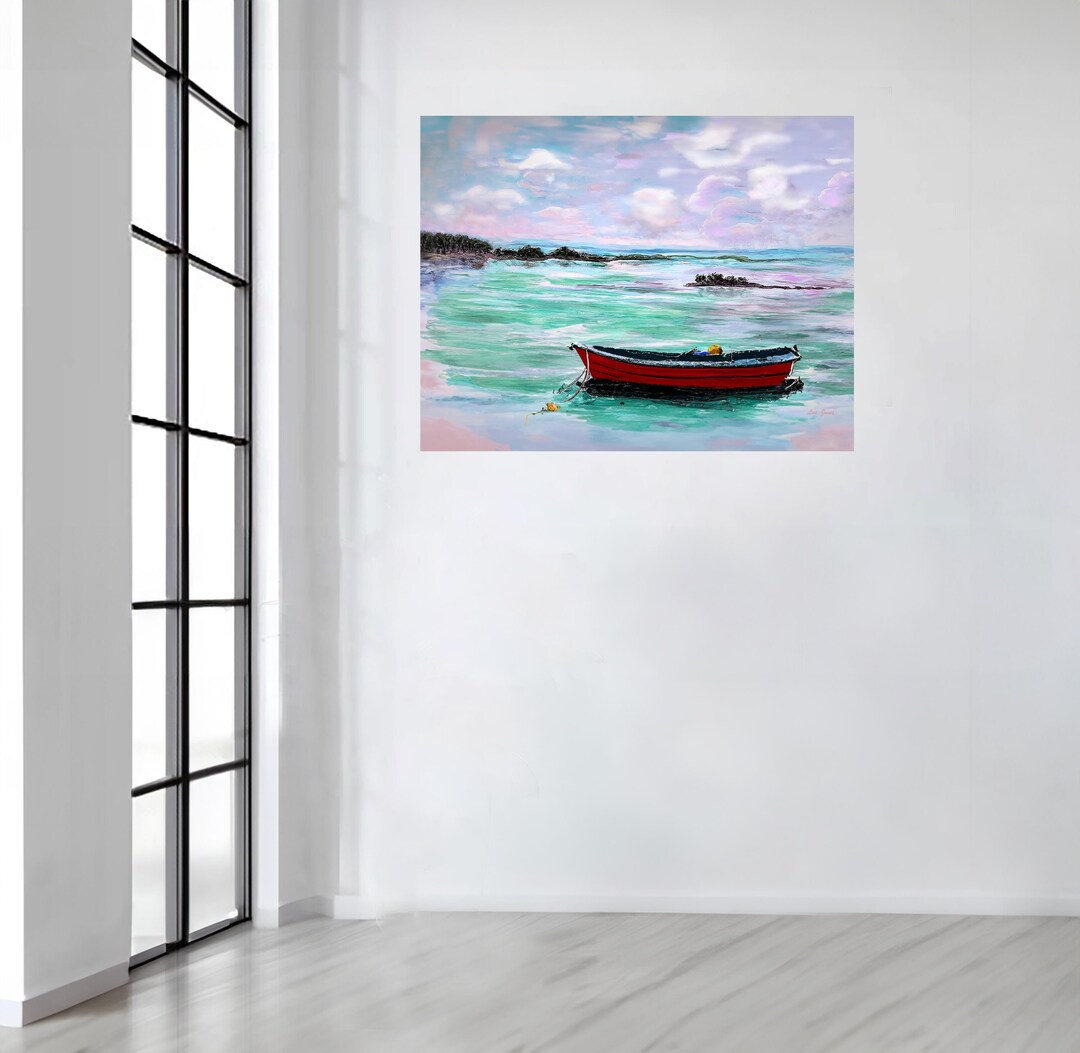 Summer Serenity READY to HANG Large Wall Art, Fishing Boat Painting