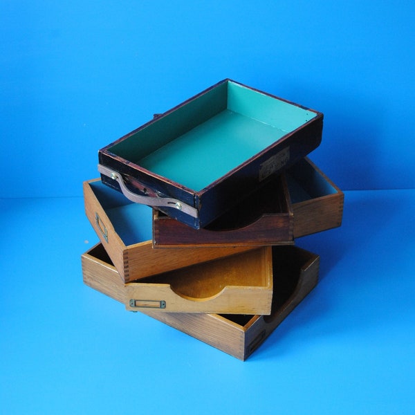 Vintage wooden magazine tray. Wooden desk tidy organiser. Paper tray. Vintage haberdashery cupboard drawer