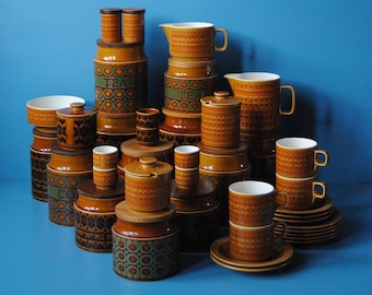 Selection of MCM Hornsea storage jars and kitchenware in Saffron, Bronte, Heirloom and Fleur patterns.