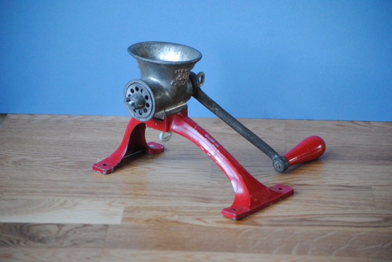 Vintage Red Cast Iron Spong 301 Meat Mincer With Two Grinding Etsy