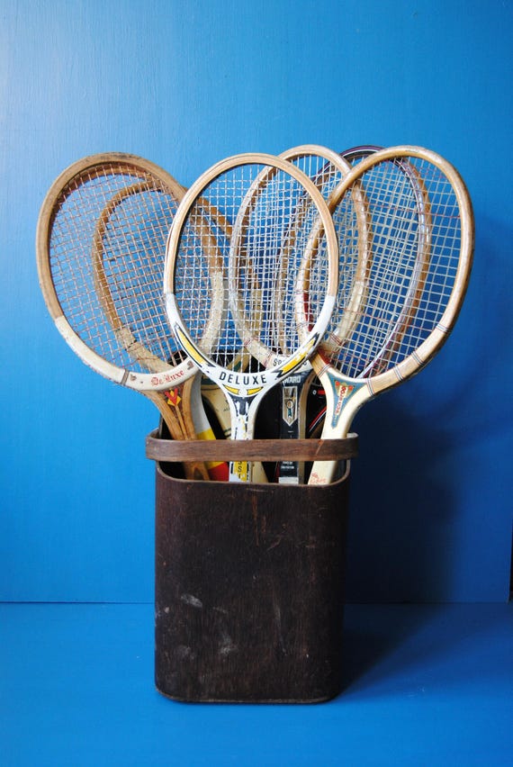 Vintage Wooden Tennis Racket: Dunlop, Slazenger - Games Room Decor