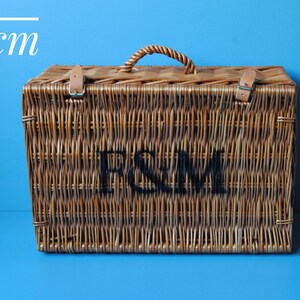 Selection of Fortnum & Mason wicker hamper baskets for summer picnics. Rustic farmhouse decor 46 cm