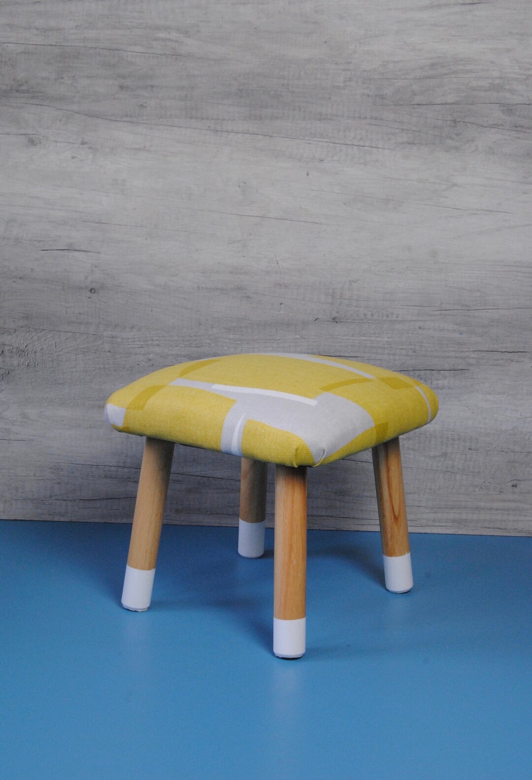 Handcrafted Wooden Footstool With Seat Upholstered In Mid Century handcrafted-wooden-footstool-with-seat-upholstered-in-mid-century