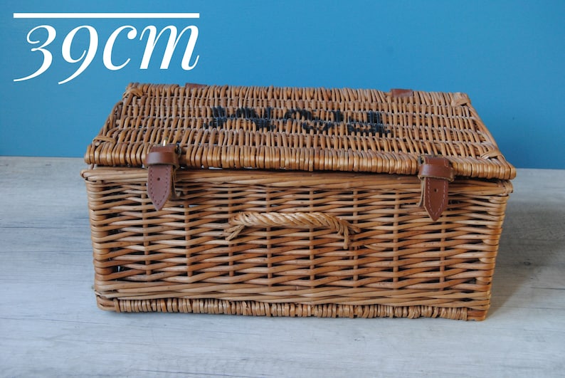 Fortnum and Mason wicker hamper basket. Rustic farmhouse decor