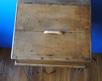 Refurbished compact Edwardian era wooden sloping standing desk with chrome hairpin legs