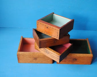 Vintage shallow desk trays with colourful interiors | catchall tray