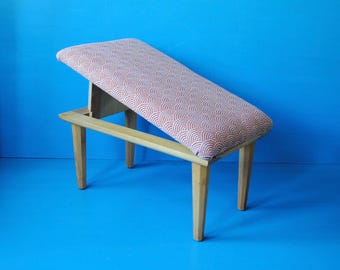 Refurbished mid century adjustable footstool, with Japanese inspired fabric top