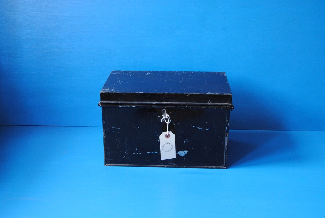 Black Metal Deed Box With Working Lock and Key. Old Metal Box With Lid ...