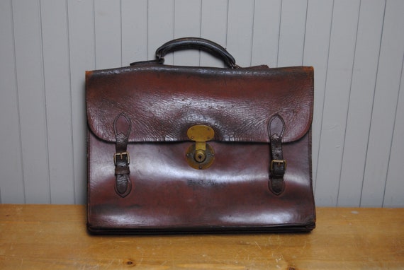 Retro 1950’s tan leather satchel briefcase. Great gif… - Gem