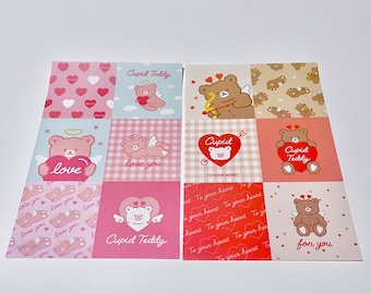 2 Cupid Bear Valentine Square Stickers Assorted lot