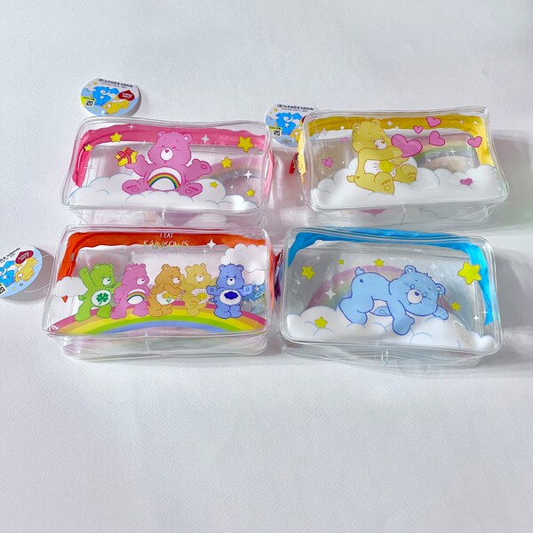 4 Care Bears Clear Transparent Big Pouches Official Licensed New with a tag