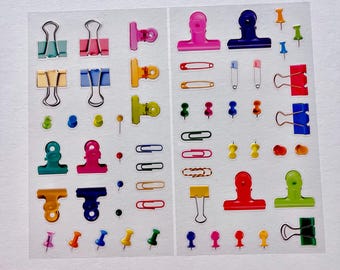 2 clips de papel, clips de carpeta, pegatinas, lote surtido de colores