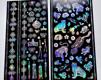 2 Korean Mother of Pearl Style Najeon Prismatic stickers