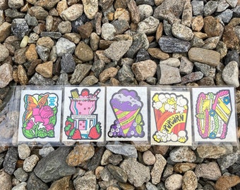 Vintage Mello Smello Stickers: Rose, Strawberry, Grape, Popcorn, Birthday - Set of 5