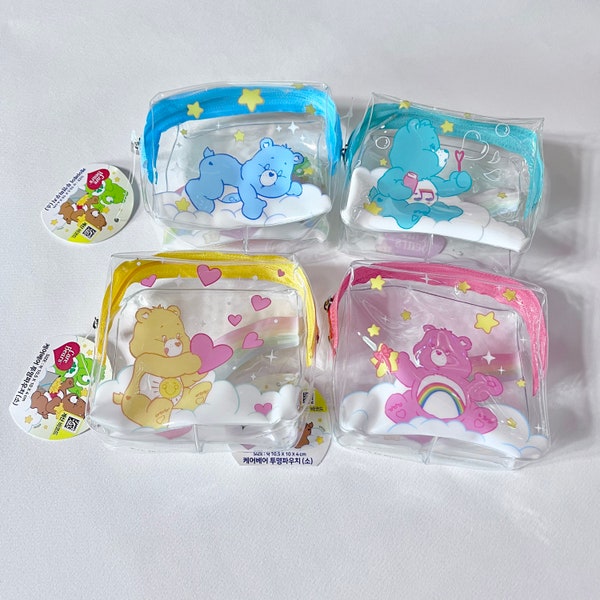 4 Care Bears Clear Transparent Pouches Official Licensed New with a tag