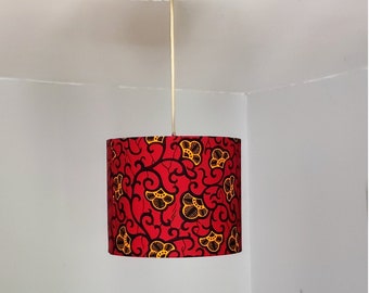 Red Drum Lampshade, African Wax Print Lampshade, Lampshade Table Lamp, Ceiling Light