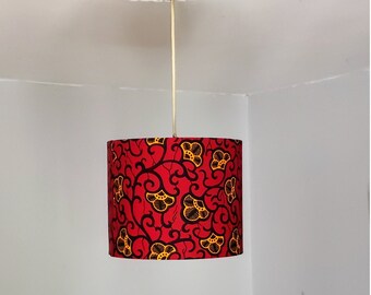 Red African Wax Print Lampshade, Table Lamp, Ceiling Light
