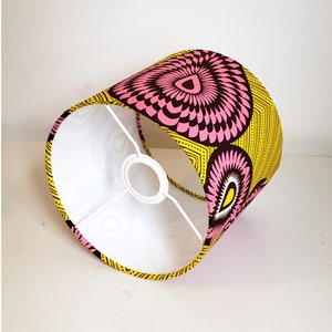 Drum Lampshade, African Wax Print Lampshade, Lampshade for Table Lamp, Ceiling Light, Yellow African Print Lampshade image 4