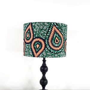 Drum Lampshade, African Wax Print Lampshade, Lampshade for Table Lamp, Ceiling Light, Yellow African Print Lampshade image 1