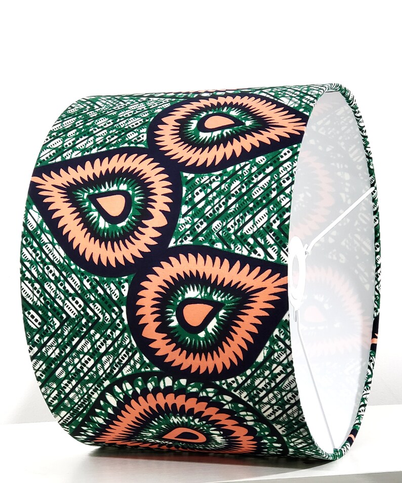 Drum Lampshade, African Wax Print Lampshade, Lampshade for Table Lamp, Ceiling Light, Yellow African Print Lampshade image 2