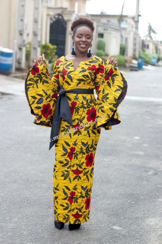 Robe africaine avec cloche manches robe longue africaine ...