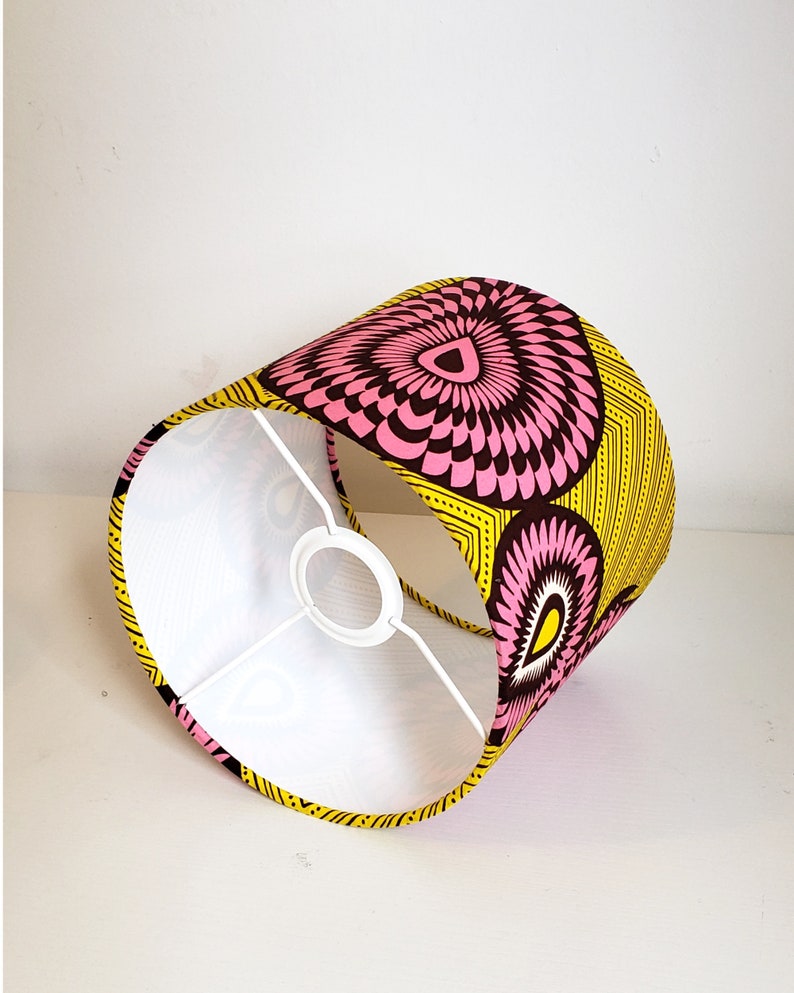 Drum Lampshade, African Wax Print Lampshade, Lampshade for Table Lamp, Ceiling Light, Yellow African Print Lampshade image 4