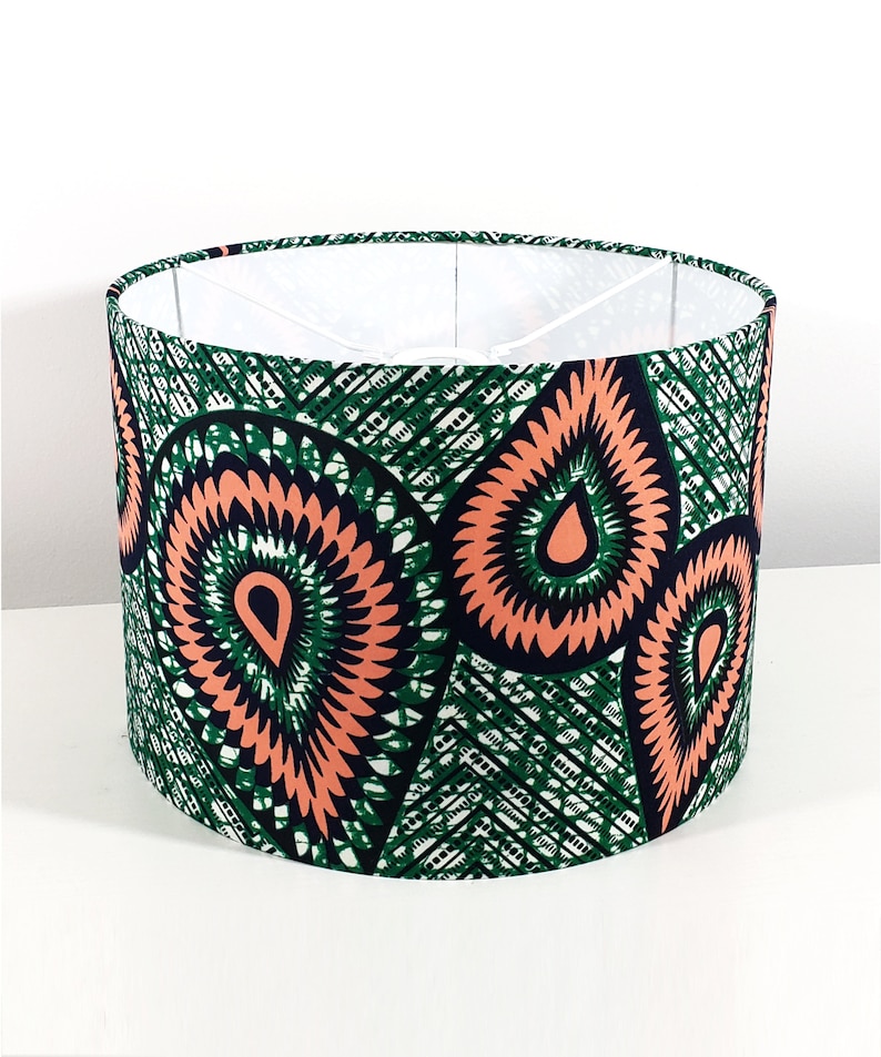 Drum Lampshade, African Wax Print Lampshade, Lampshade for Table Lamp, Ceiling Light, Yellow African Print Lampshade image 6