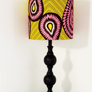 Drum Lampshade, African Wax Print Lampshade, Lampshade for Table Lamp, Ceiling Light, Yellow African Print Lampshade image 5