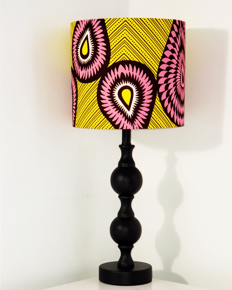 Drum Lampshade, African Wax Print Lampshade, Lampshade for Table Lamp, Ceiling Light, Yellow African Print Lampshade image 5