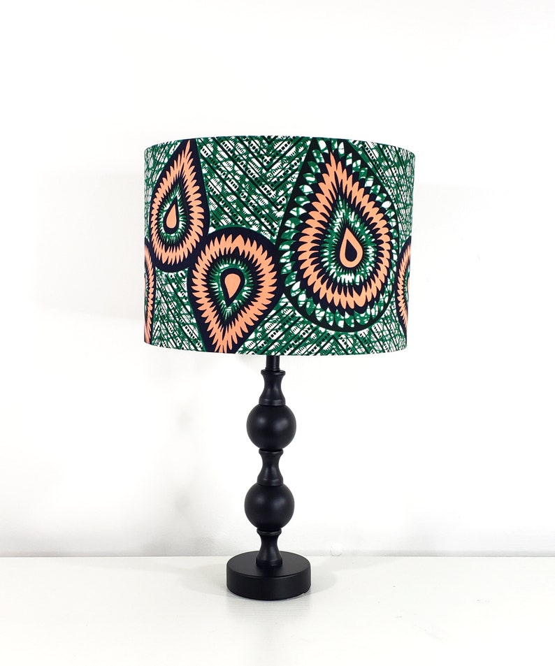 Drum Lampshade, African Wax Print Lampshade, Lampshade for Table Lamp, Ceiling Light, Yellow African Print Lampshade image 1