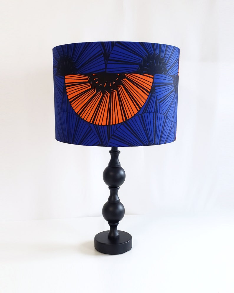 Wax Print Lamp Shade, Blue-Orange Lampshade, Pendant Lampshade, Orange Slice Lampshade image 4