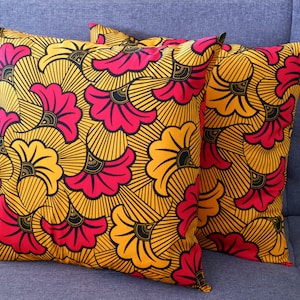 Couch Pillow Covers, African Print Decorative Covers, Wax print decorative cushion covers, Orange rolls royce cushion cover