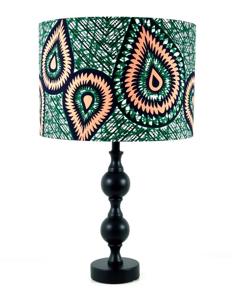 Drum Lampshade, African Wax Print Lampshade, Lampshade for Table Lamp, Ceiling Light, Yellow African Print Lampshade image 3