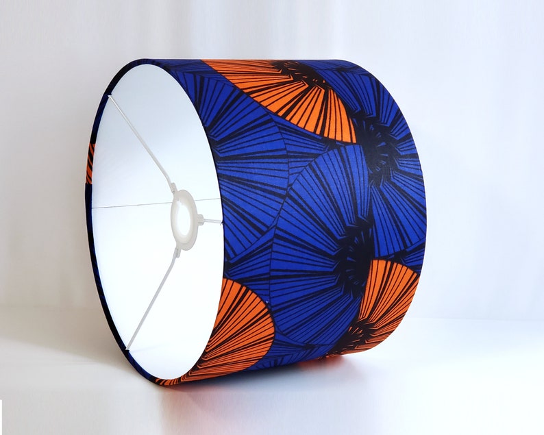 Wax Print Lamp Shade, Blue-Orange Lampshade, Pendant Lampshade, Orange Slice Lampshade image 3