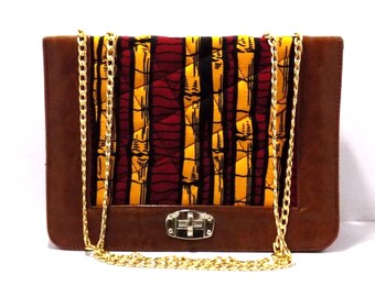 African Print Box Bag, Brown Print Bag, Rouge et Jaune Ankara Box Bag