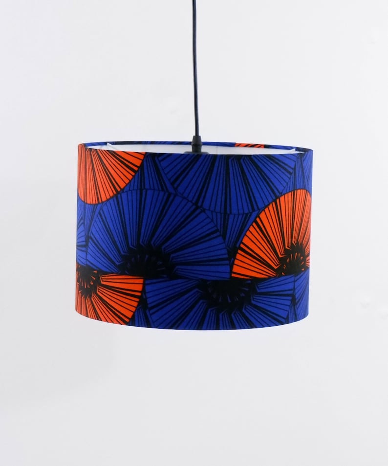 Wax Print Lamp Shade, Blue-Orange Lampshade, Pendant Lampshade, Orange Slice Lampshade image 6