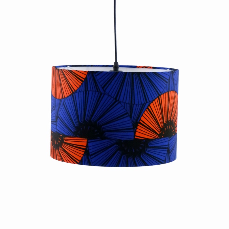 Wax Print Lamp Shade, Blue-Orange Lampshade, Pendant Lampshade, Orange Slice Lampshade image 1