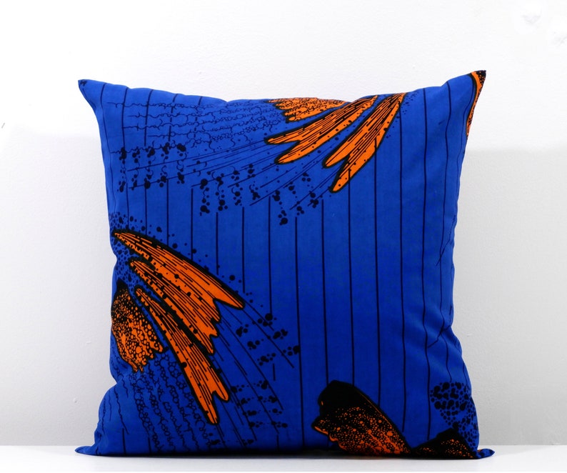 Blue Cushion Cover, African Print Cushion Cover, Decorative Throw Pillow Cover, Sofa Cushion Cover, Blue Ankara Pillow Cover image 2