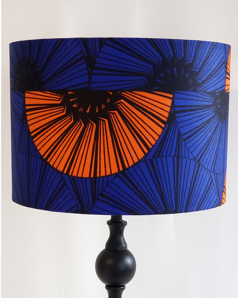 Wax Print Lamp Shade, Blue-Orange Lampshade, Pendant Lampshade, Orange Slice Lampshade image 7